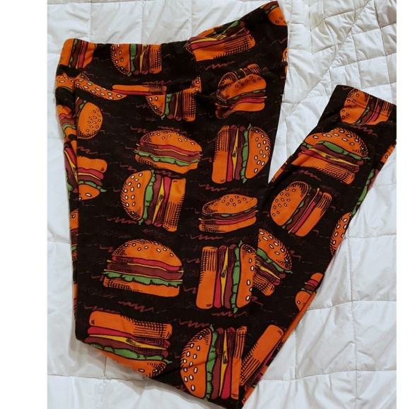 LuLaRoe Hamburger leggings Black New sz OS burger - Picture 4 of 5